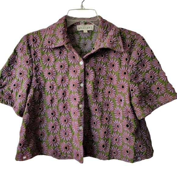 Rare abacaxi Banana eyelet top - Picture 1 of 9